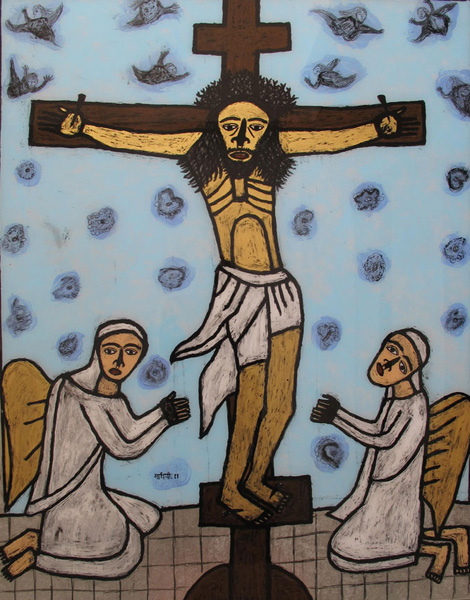 <em><strong>The Cross</strong></em>. Reverse painting on acrylic sheet, 48" x 60", 2010 