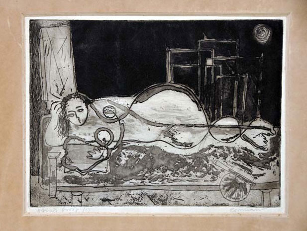 <em><strong>Untitled</strong></em>. Etching and aquatint, 6 x 8.4 inches, 1973