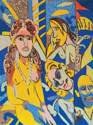 <em><strong>Figure and Faces</strong></em>. Gouache on handmade paper, 22.5" x 30", 2008