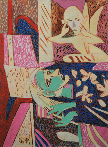 <em><strong>Visit of the Angel</strong></em>. Gouache on handmade paper, 22.5" x 30", 2008