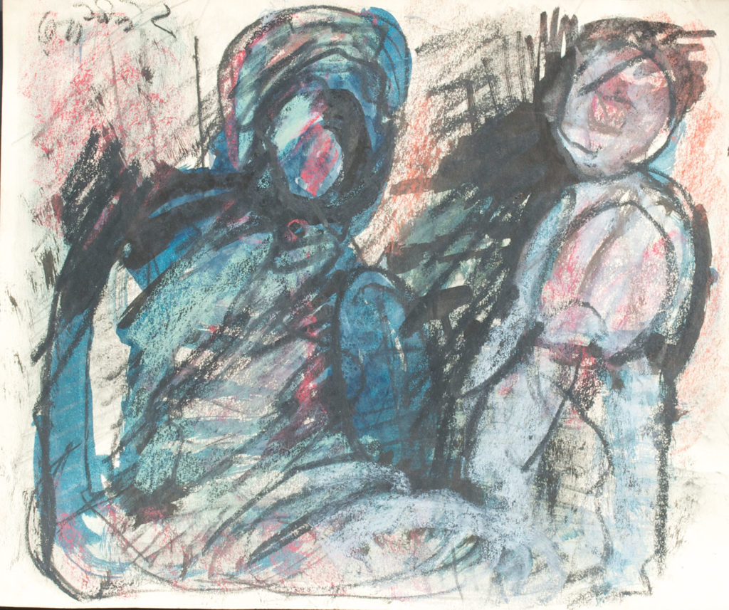 <em><strong>Figures</strong></em>. Watercolour and pastel on paper, 14 x 11.5 inches
