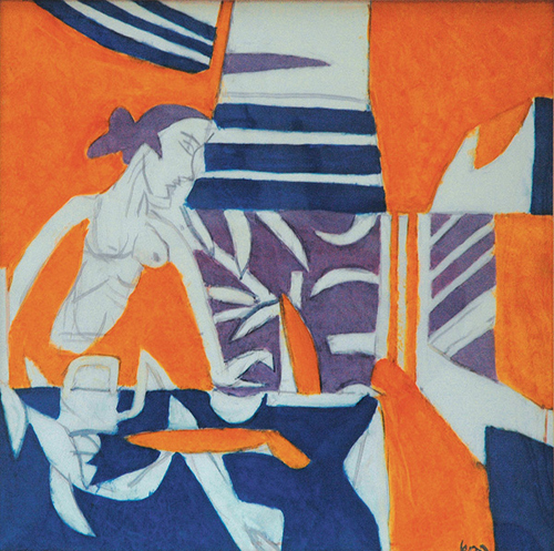 <em><strong>Untitled</strong></em>.Reverse Painting; Gouache and Oils on Polyester sheet, 10" x 13", 2008