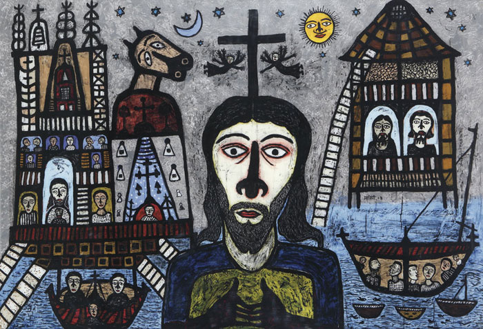 <em><strong>Portrait of Christ 1</strong></em>. Reverse painting on acrylic sheet,72" x 48", 2008 