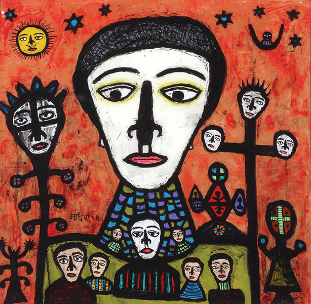 <em><strong>Christ Came to My Village 1</strong></em>. Reverse painting on acrylic sheet, 30" x 30", 2008 