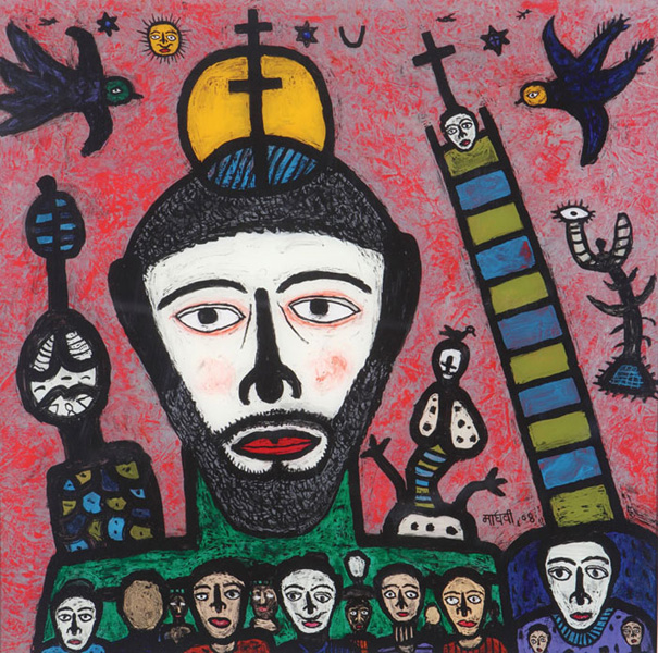 <em><strong>Christ Came to My Village</strong></em>. Reverse painting on acrylic sheet, 36" x 36", 2008 
