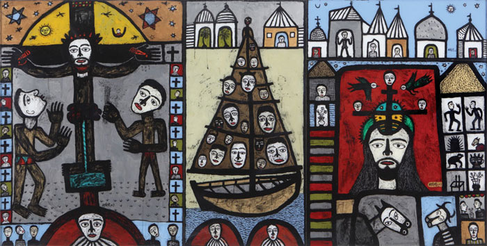 <em><strong>Journey of Christ</strong></em>. Reverse painting on acrylic sheet, 96" x 48", 2007-08