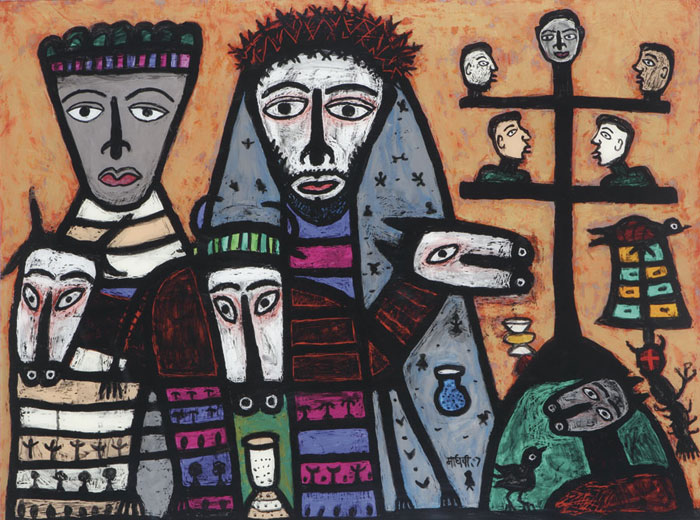 <em><strong>Christ Travelling with Animals 2</strong></em>. Reverse painting on acrylic sheet, 48" x 36", 2007 