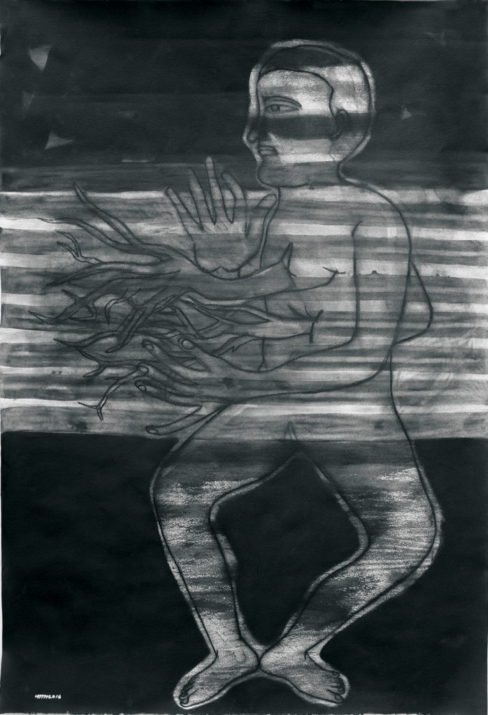 <em><strong>Untitled</strong></em>. Japanese ink, pen, charcoal & gouache on fabriano, 38 x 56 inches, 2016
