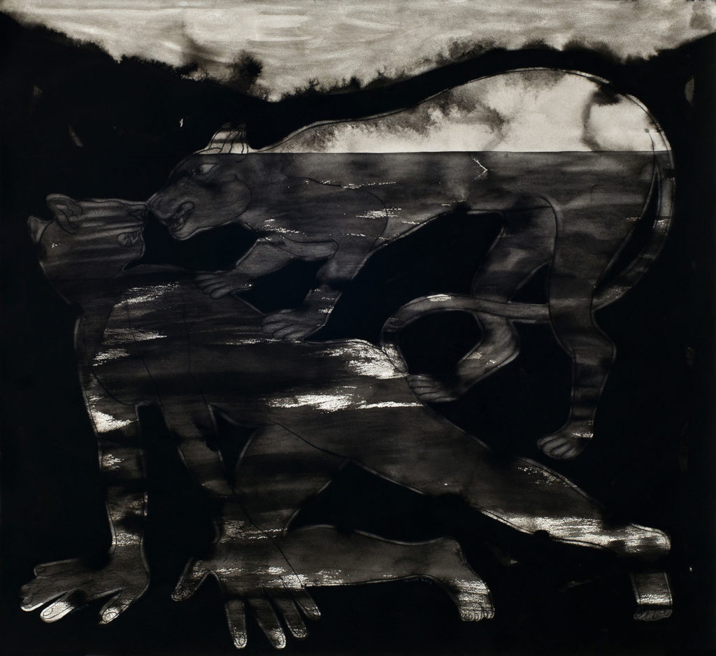 <em><strong>Dark Age Series 1</strong></em>. Gouache and Japanese ink on Fabriano paper, 55 x 60 inches, 2013
