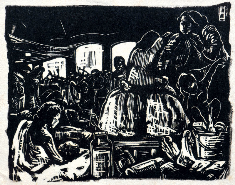 <em><strong>Untitled</strong></em>. Woodcut, 9 x 4.5 inches, early 1950s