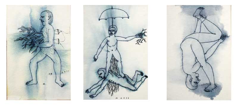 <em><strong>Drawing 22</strong></em>. Pen on hard paper, 4 x 6 inches each, 2011