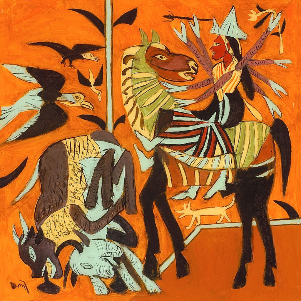 <em>Icon on Horseback</em>. Reverse painting on acrylic sheet, 30" x 30", 2013