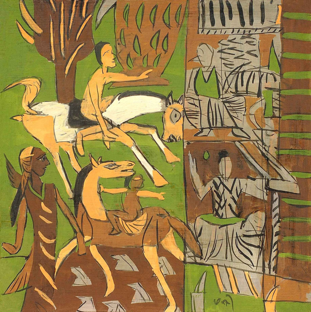 <em>Composition 5</em>. Gouache on board, 15 x 15 inches, 2013