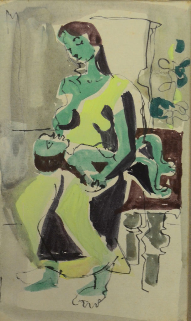<em>Untitled</em>.
Pen and watercolour on paper, 4 x 7 inches, 1953
