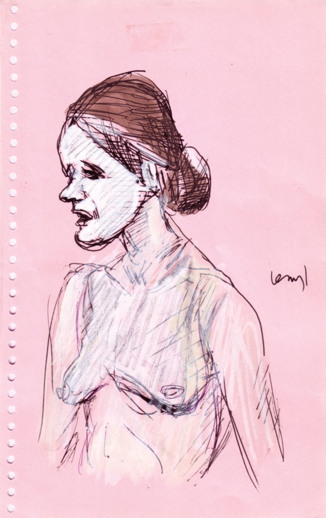 <em>Untitled</em>. Ballpoint pen, watercolour and crayon on paper, 5.5 X 8.75 inches, 2007