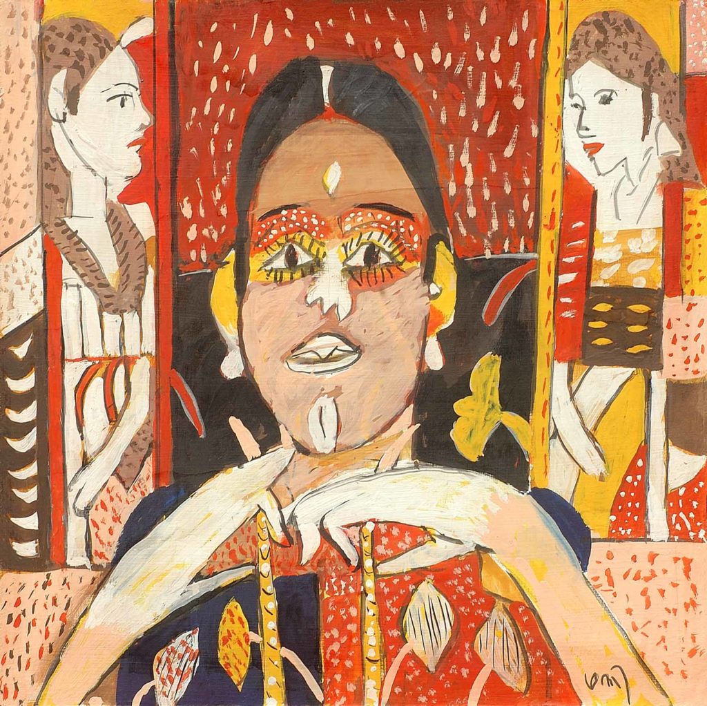 <em>Madonna in the Kitchen</em>. Gouache on board, 15 x 15 inches, 2013