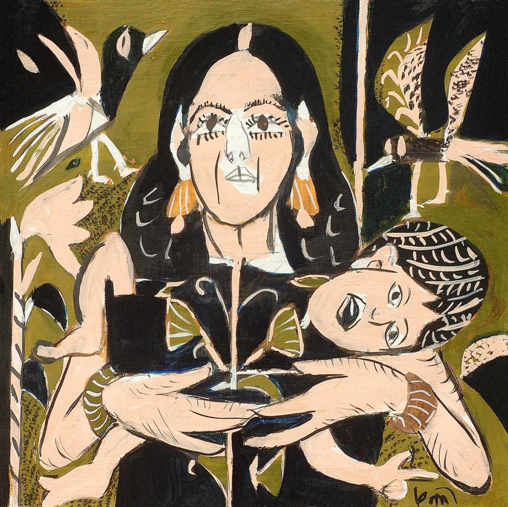 <em>Madonna with Child</em>. Gouache on board, 15 x 15 inches, 2013