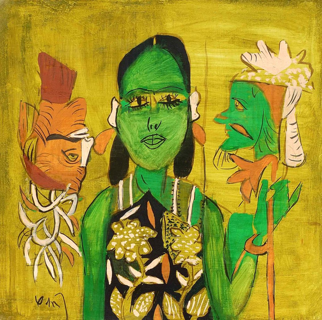 <em> Madonna with Inverted Heads</em>. Gouache on board, 15 x 15 inches, 2013