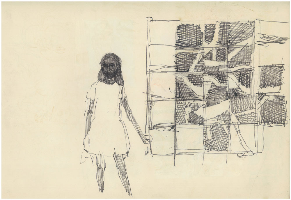 <em>NY 13</em>. Sketch pen/ marker on paper, 18” x 12”, 1967-'68