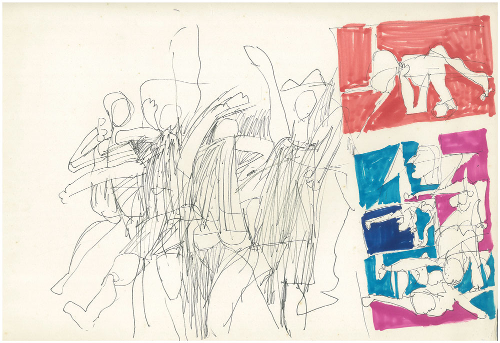 <em>NY 5</em>. Sketch pen/ marker on paper, 
18 x 12 inches, 1967-68