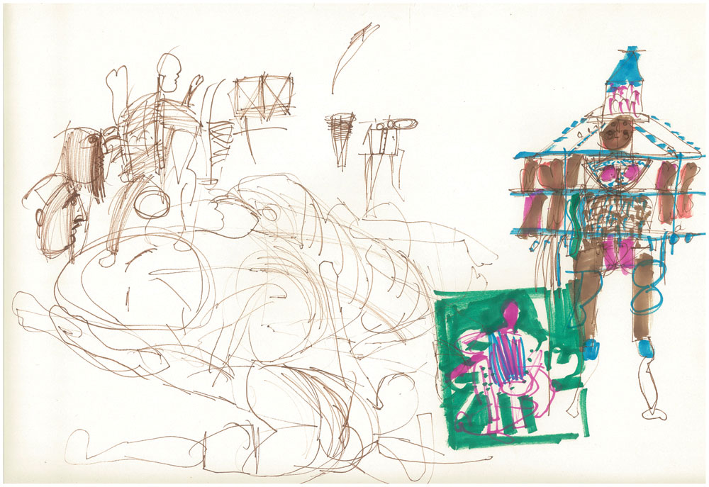 <em>NY 51</em>. Sketch pen/ marker on paper, 18” x 12”, 1966-'67