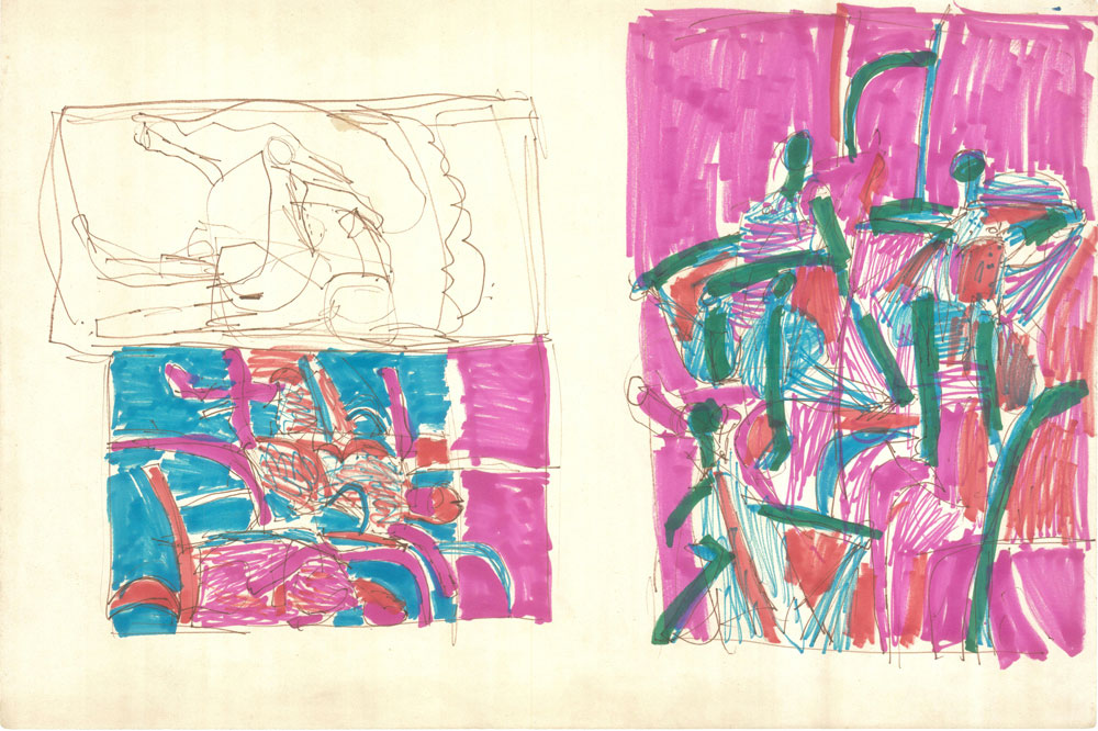 <em>NY 56</em>. Sketch pen/ marker on paper, 18” x 12”, 1967-'68
