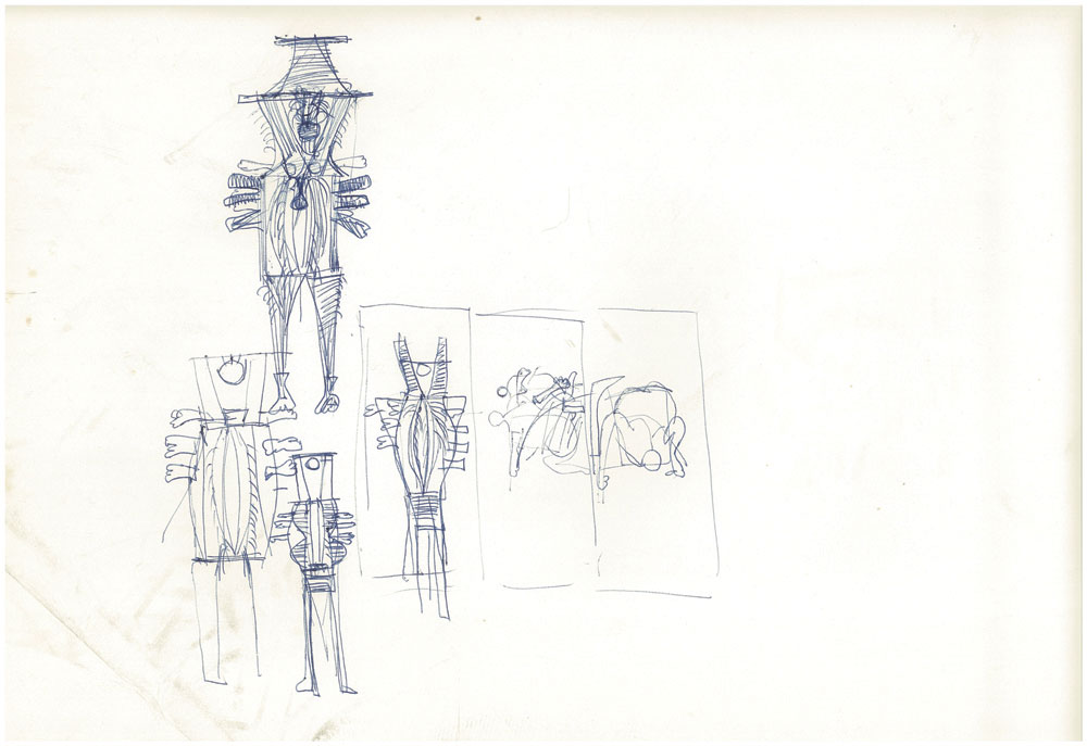 <em>NY 58</em>. Sketch pen/ marker on paper, 18” x 12”, 1967-68