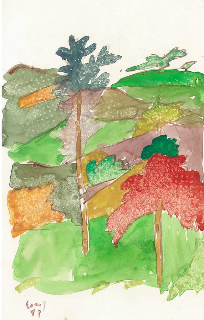 <em>Oxford 46</em>. Watercolour on paper, 5.25 x 8.25 inches, 1987