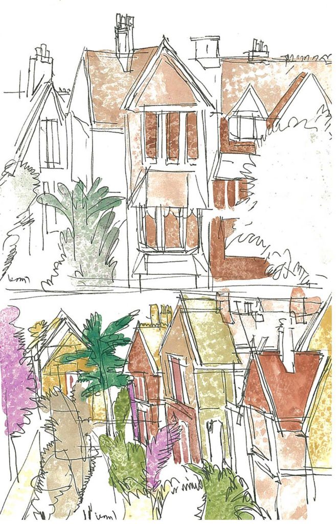 <em>Oxford 48</em>. Pen and watercolour on paper, 5.25 x 8.25 inches, 1987/88