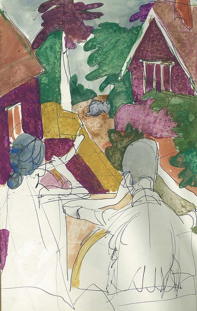 <em>Oxford 67</em>. Pen and watercolour on paper, 5.25 x 8.25 inches, 1987/78