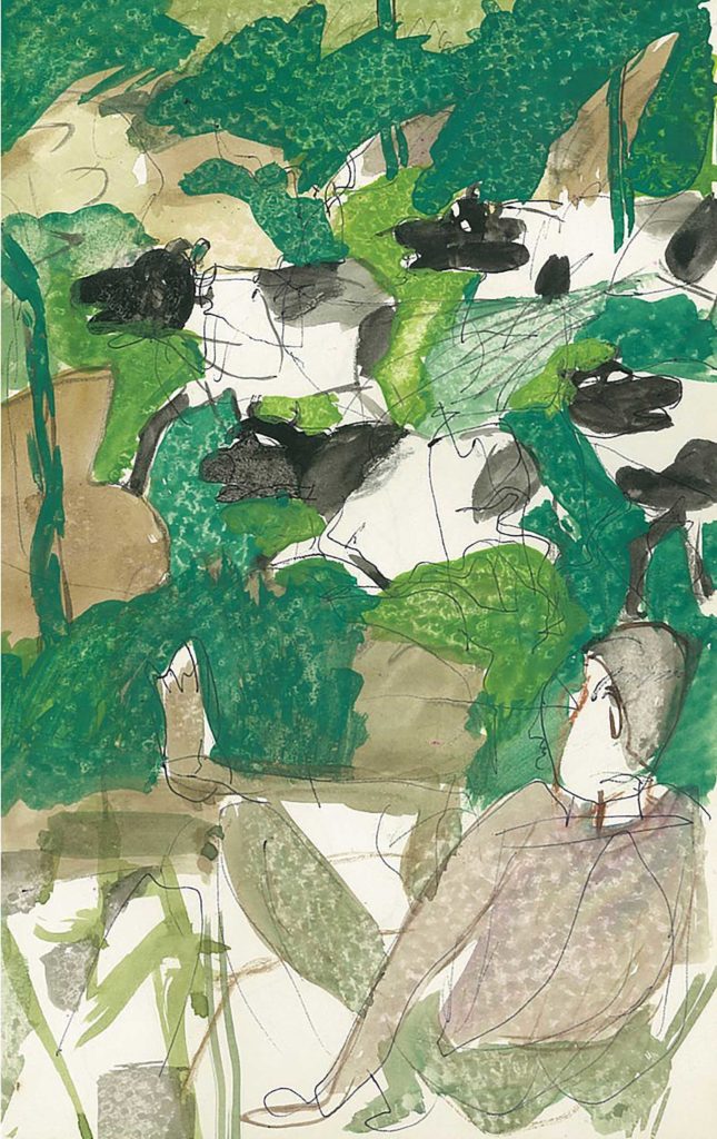 <em>Oxford 68</em>. Pen and watercolour on paper, 5.25 x 8.25 inches, 1987/88