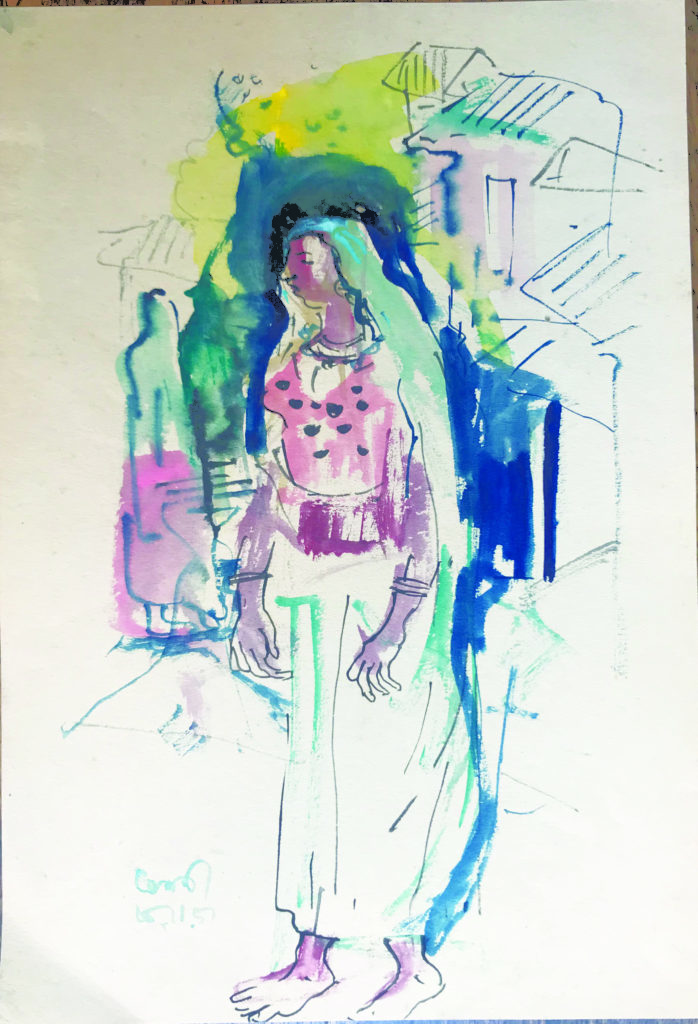 <em>Untitled</em>. Pen and watercolour on paper, 7.25 x 10.75 inches, 1951
