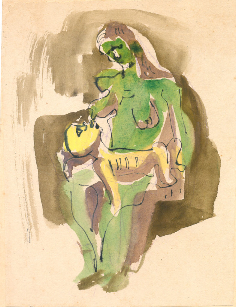 <em>Untitled</em>. Pen and watercolour on paper, 6 x 8 inches, 1952 - 53