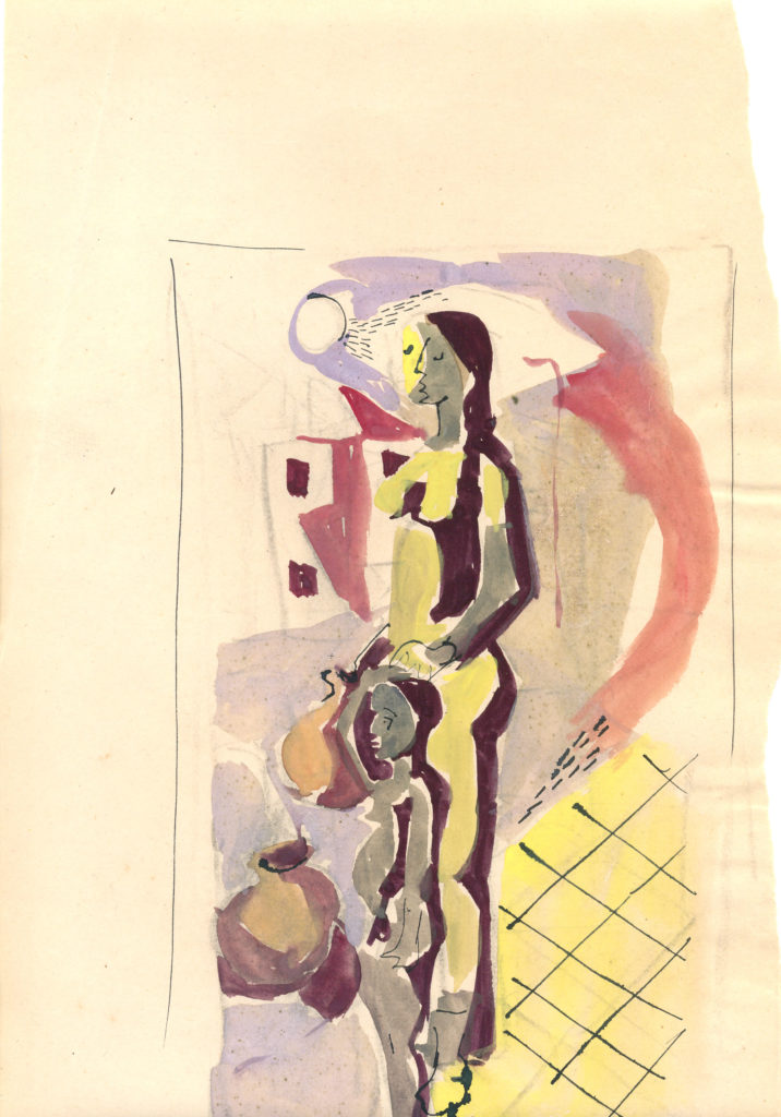 <em>Untitled</em>. Pen and watercolour on paper, 8.25 x 13.50 inches, c. 1952