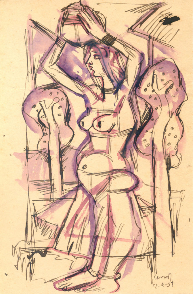<em>Untitled</em>. Pen and watercolour on paper, 6.50 x 10 inches, 1951