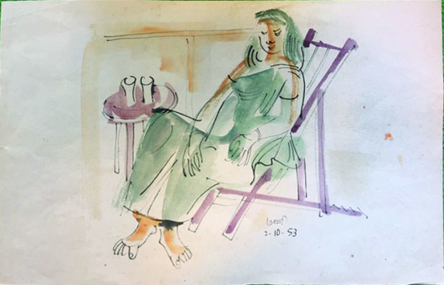 <em>Untitled</em>. Pen and watercolour on paper, 12.75 x 7.75 inches, 1953