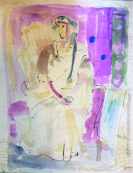 <em>Untitled</em>. Pen and watercolour on paper, 10.75 x 13.75 inches, 1952