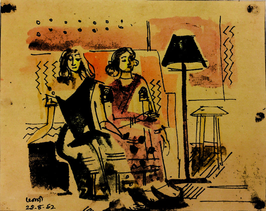 <em>Untitled</em>. Pen and watercolour on paper, 8 x 6.50 inches, 1952