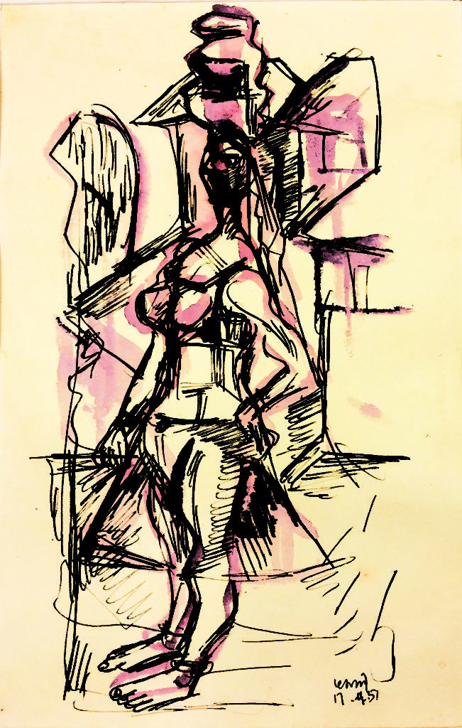 <em>Untitled</em>. Pen and watercolour on paper, 6.25 x 9.75 inches, 1951