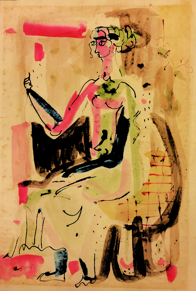 <em>Untitled</em>. Pen and watercolour on paper, 9 x 13.75 inches, c. 1951