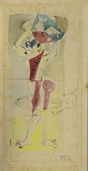 <em>Untitled</em>. Pen and watercolour on paper, 5.50 x 12 inches, 1952