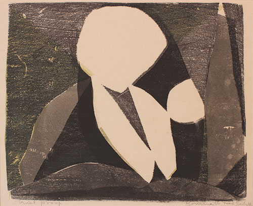 Woodcut with stencil, 14.5 x 12.25 inches, 1968