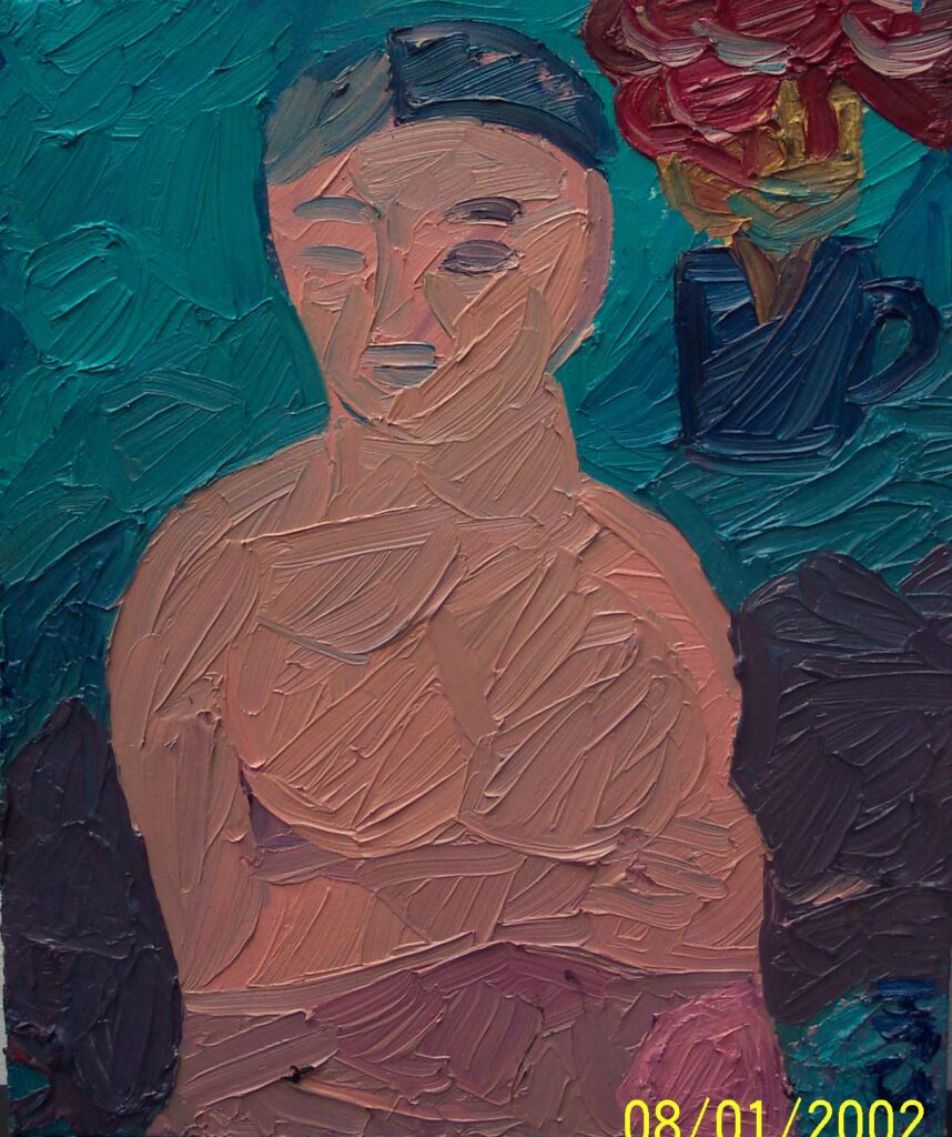 <em>Woman in Pink</em>, 24 x 20 inches.