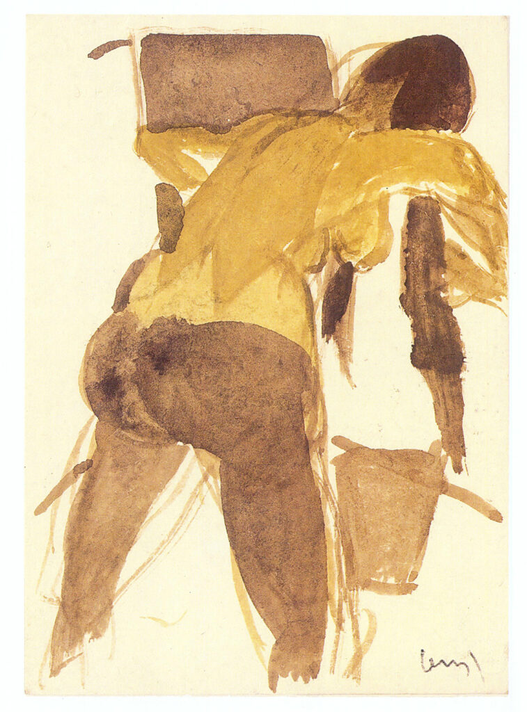 <em>Untitled</em>.  Watercolour on paper, 4 x 5.5 inches.  Santiniketan, 1989.