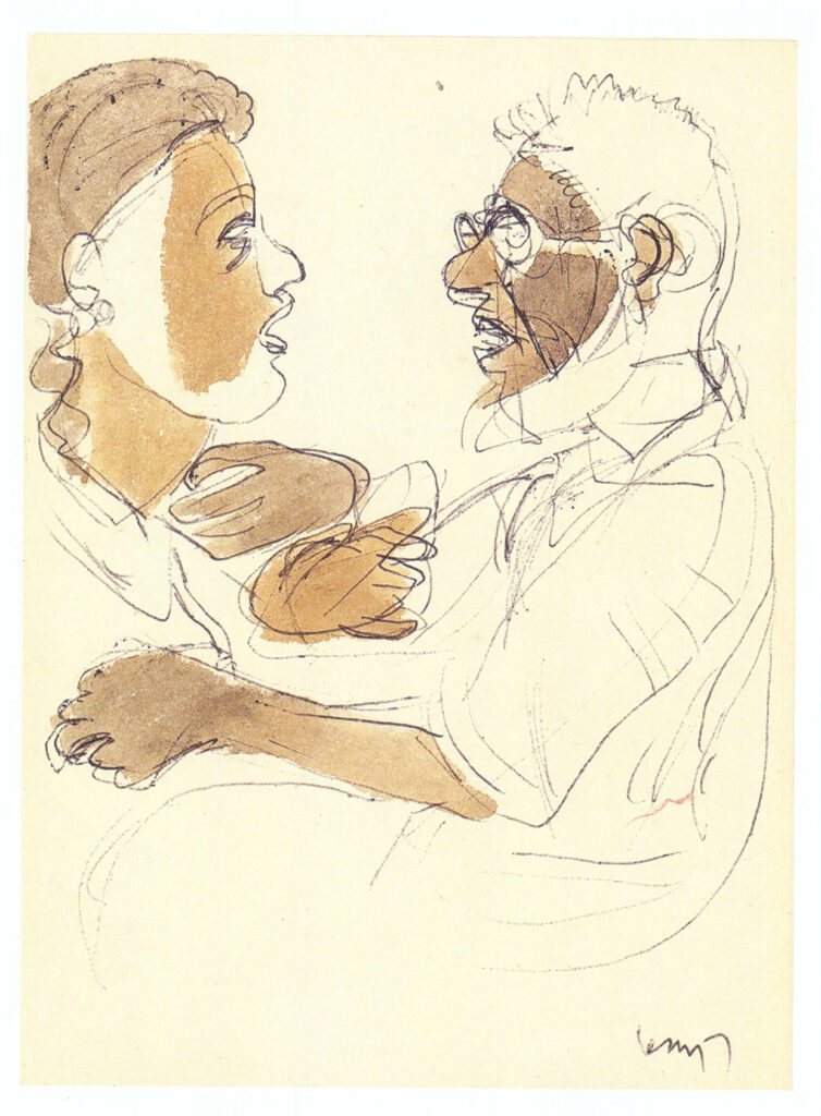 <em>Untitled</em>. Ballpoint pen and watercolour on card, 5.25 x 7.25 inches.  Santiniketan, 1994. 