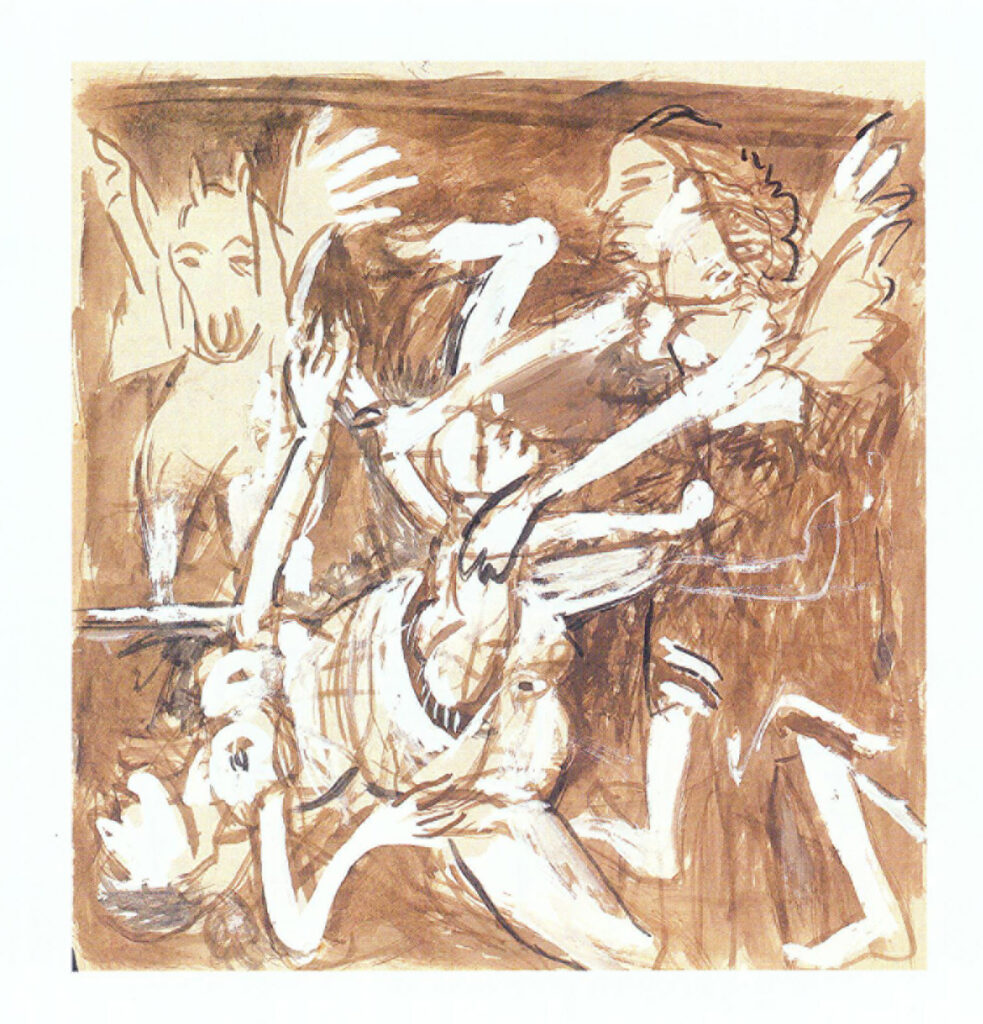<em>Untitled</em>. Watercolour on paper, 7.25 x 7.5 inches. Santiniketan, c.1992-93. 