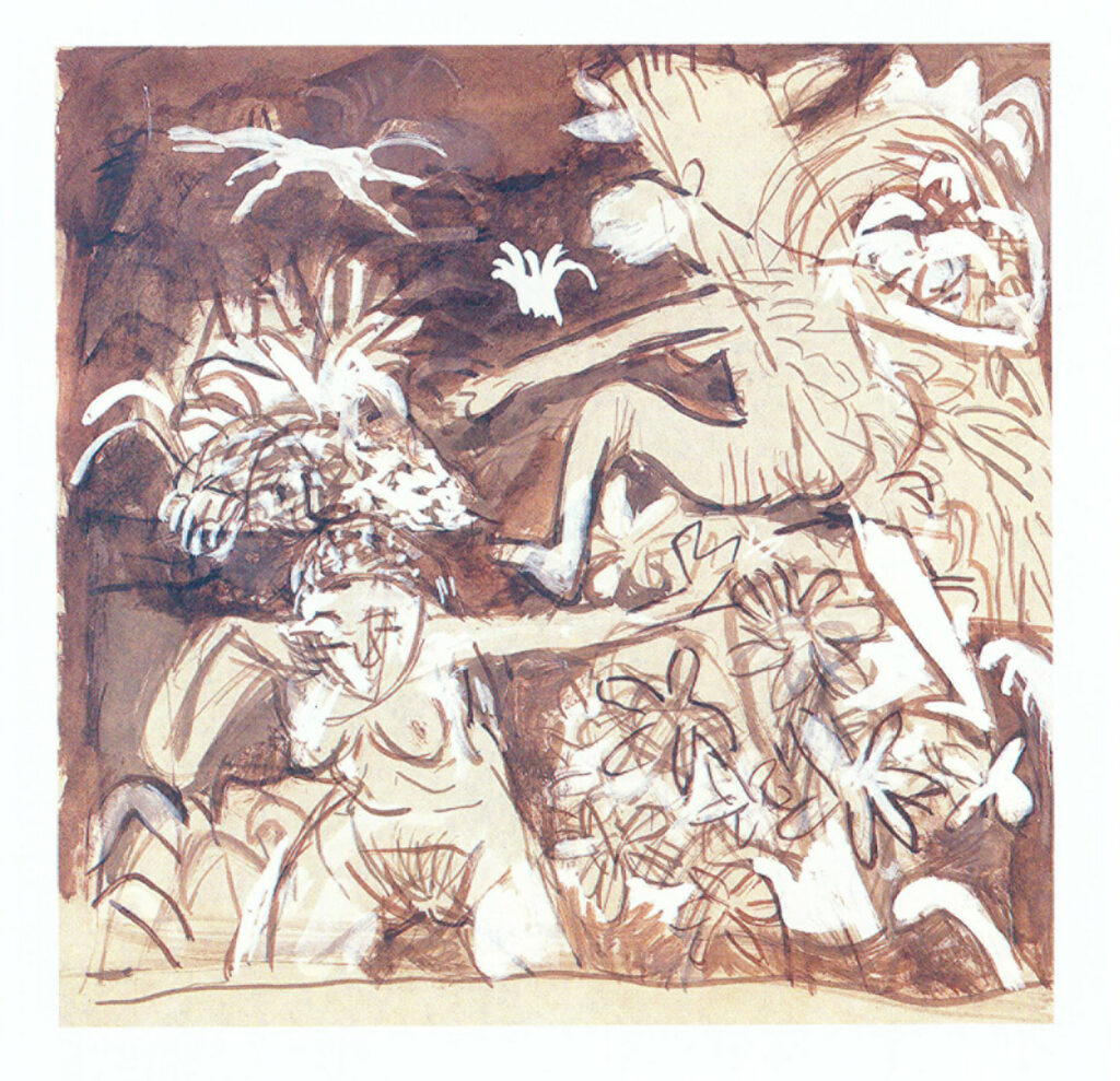 <em>Untitled</em>. Watercolour on paper, 7.25 x 7 inches. Santiniketan, c.1992-93. 