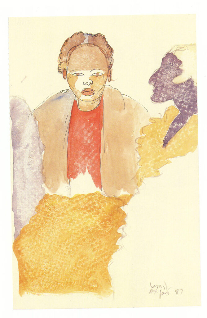<em>Untitled</em>. Ballpoint pen and watercolour on paper, 5 x 8 inches. Oxford, 1987. 