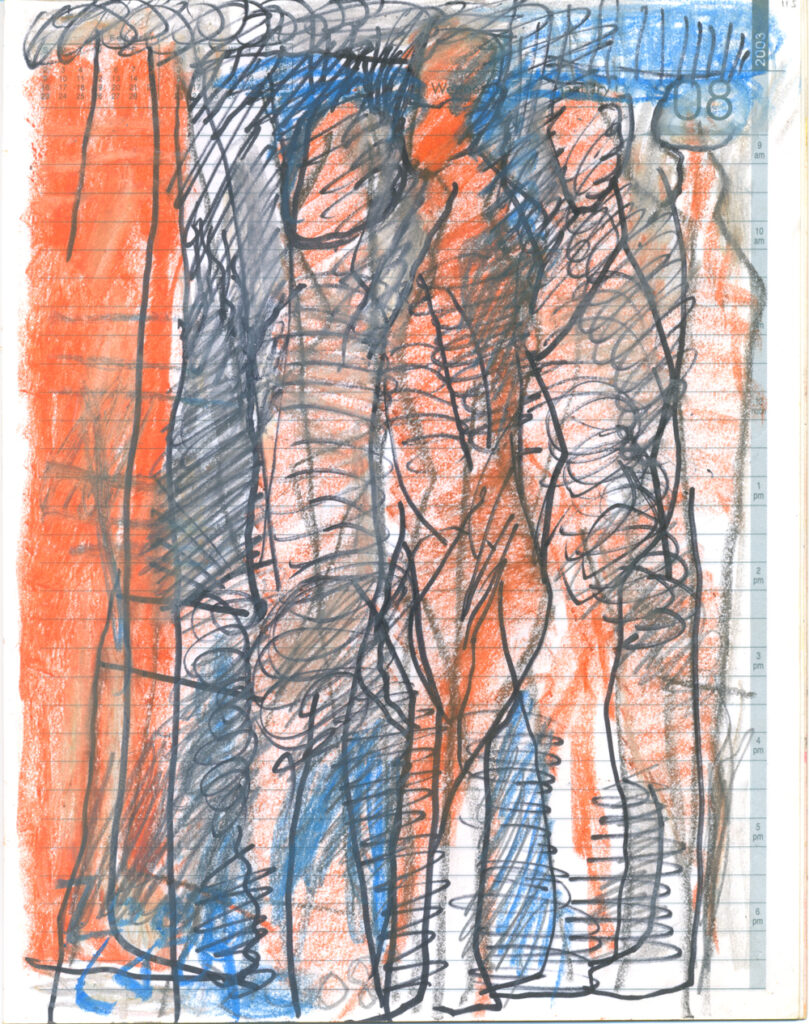 <em>Broken Foot Journal 115</em>, Pastel and ink on diary pages, 8 1/8 in x 10 3/8 in, 2003.