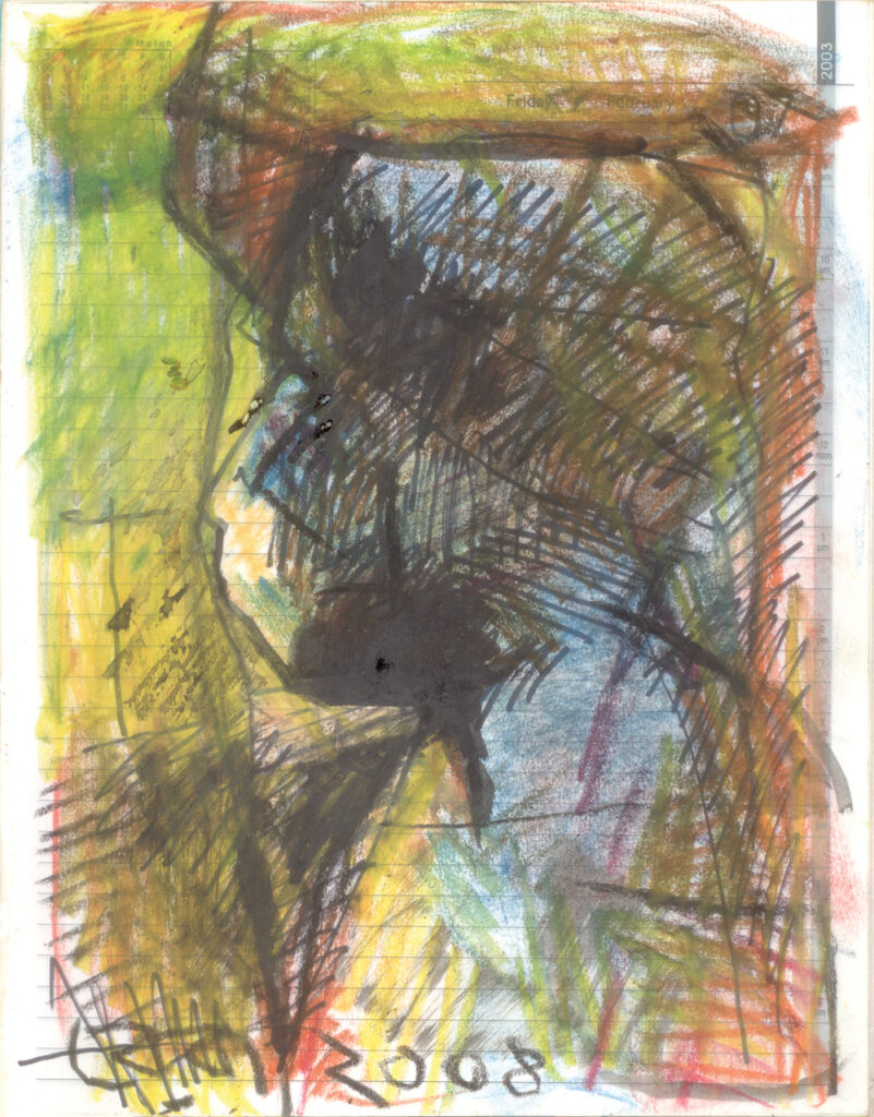 <em>Broken Foot Journal 141</em>, Pastel and ink on diary pages, 8 1/8 in x 10 3/8 in, 2003.